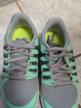 Nike Kids Mint and Gray Sneakers with Neon Yellow Insole